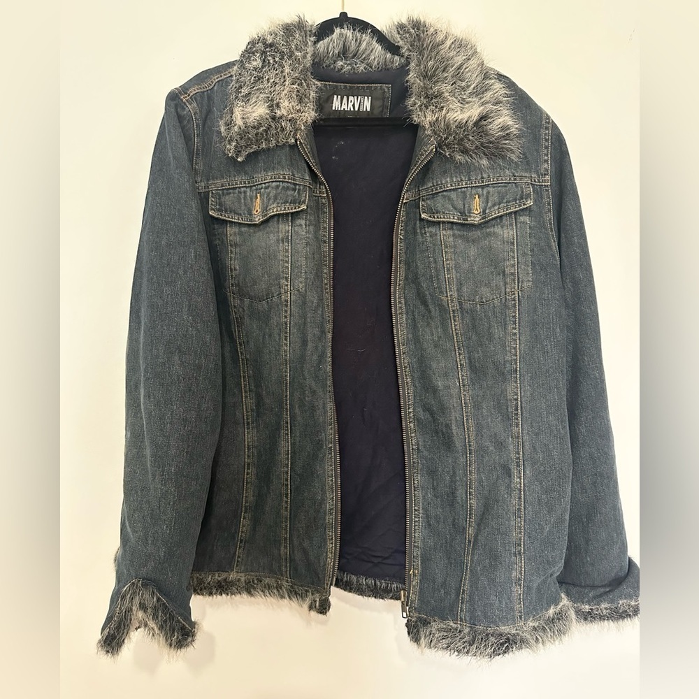 Marvin Richard’s size XL denim coat with fur Y2K 2000s